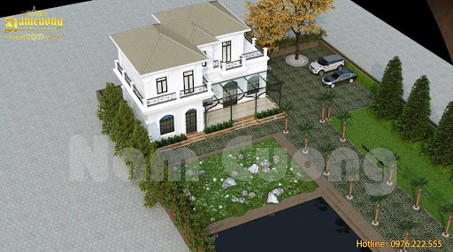 Không gian sân vườn biệt thự 2 tầng mái Nhật rộng rãi giúp nâng cao chất lượng cuộc sống