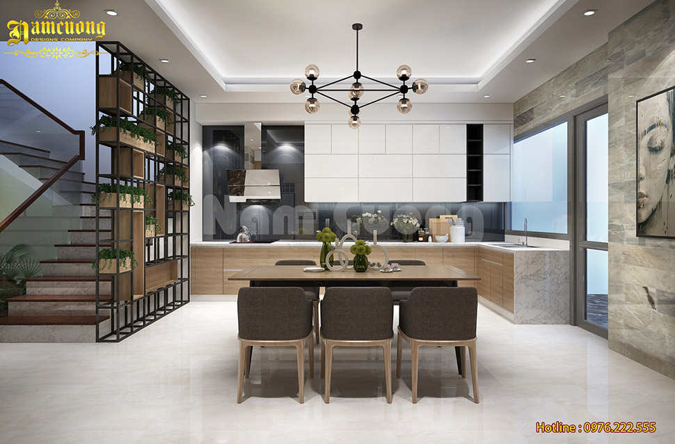 Mẫu phòng bếp hiện đại cho nhà ống